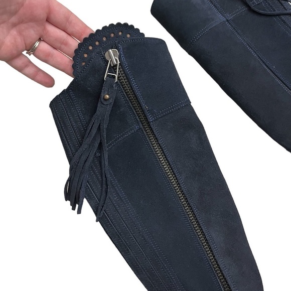 Fairfax and Favor Navy Suede Regina Chunky Heeled Boot Sz 36 - Picture 4 of 9